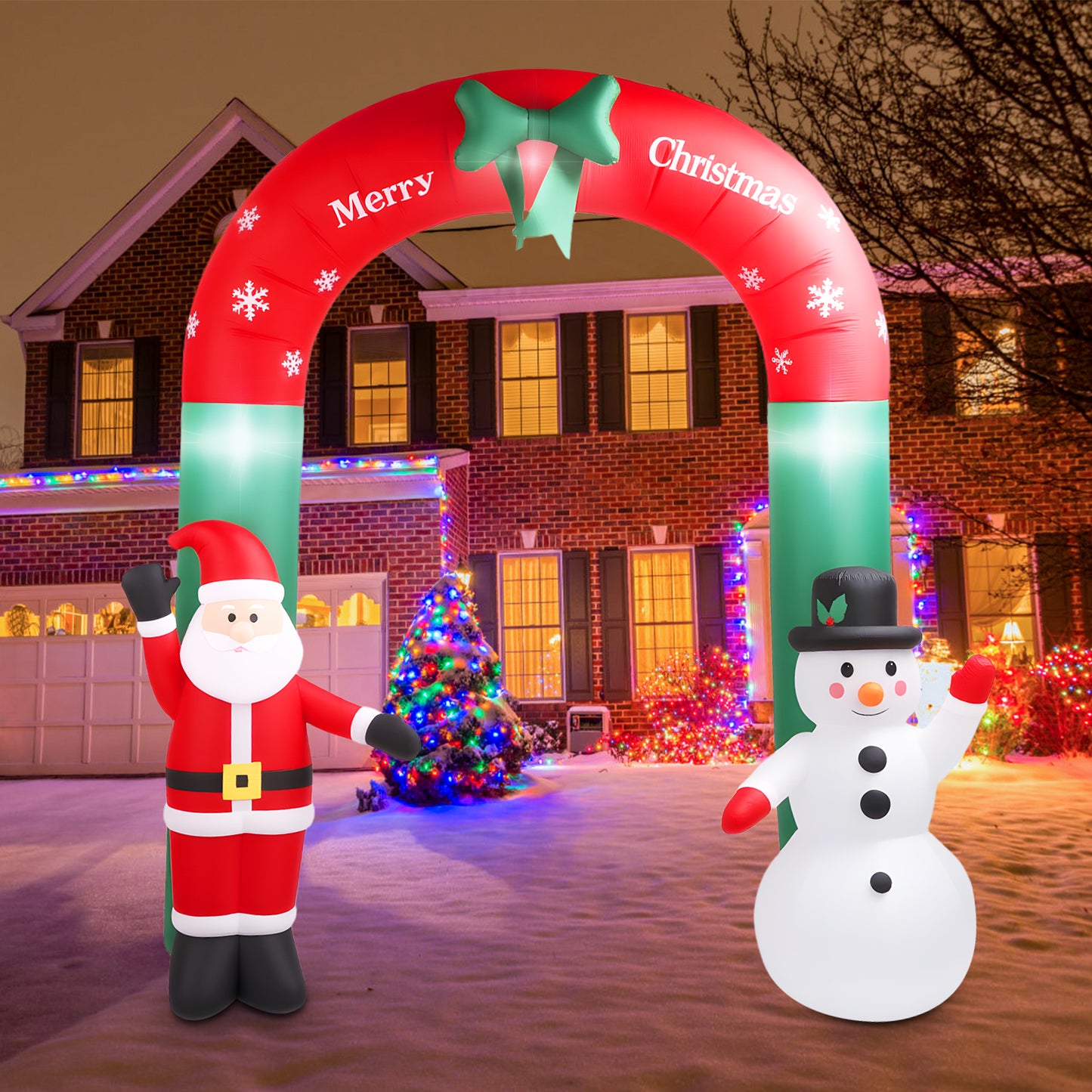 8ft Christmas Inflatable Archway,Christmas Blow Up Yard Decorations with Santa Claus and Snowman,Outdoor Christmas Decorations with Built-in LED Lights