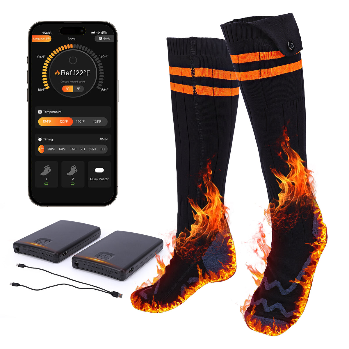 Heated Socks for Men Women with APP Control,2 * 5000mAh Rechargeable Battery Heating Socks for Hunting Fishing Camping Hiking Motorcyle Skiing Warm Socks Foot Warmer Xmas Gifts