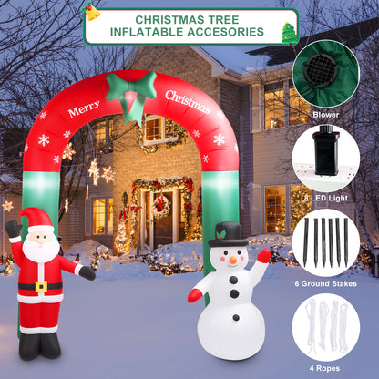 8ft Christmas Inflatable Archway,Christmas Blow Up Yard Decorations with Santa Claus and Snowman,Outdoor Christmas Decorations with Built-in LED Lights
