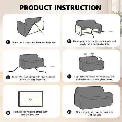 4 Seaters 3D Stretch Sofa Couch Slipcover Furniture Protector, Non Slip Soft Fabric Couch Cover, Gray