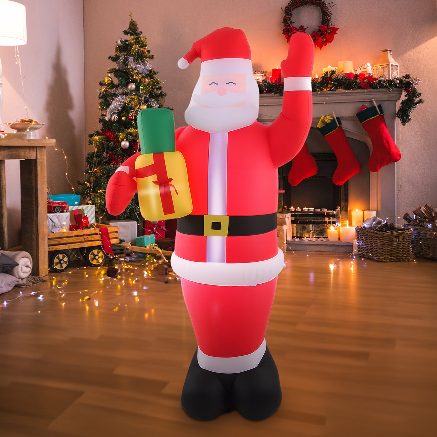 7FT Christmas Inflatables Santa Claus Outdoor Decoration, LED Lights Inflatable Santa Claus with Gift Bag Giant Blow Up Outside Xmas Decorations for Yard Garden Lawn Party Holiday Decor