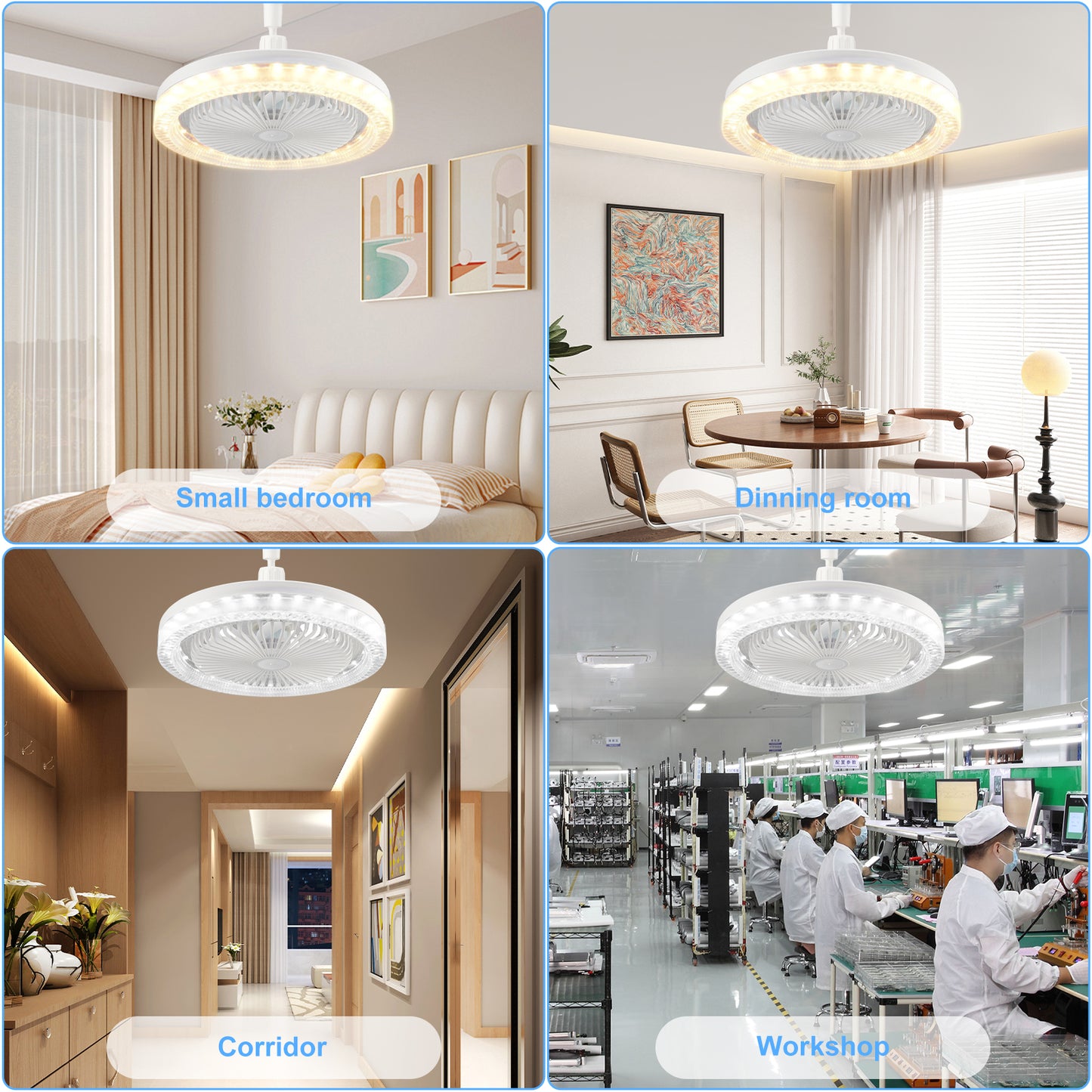 Socket Fan Light with Remote, 3 Speeds Adjustable Modern LED Crystal Ceiling Fan Light for Bedroom Living Room, 5 Blades