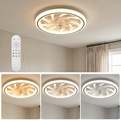 Ceiling Fans with Lights and Remote, 20" Low Profile Ceiling Fan with Light,Dimmable LED Smart Ceiling Fan, Modern Flush Mount Fan Light,Bladeless Ceiling Fans for Bedroom,Living Room, Grey