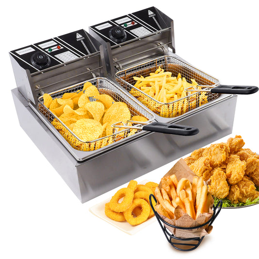 Commercial Double Sieve 12L 3400W Professional Stainless Steel Electric Countertop Deep Fryer