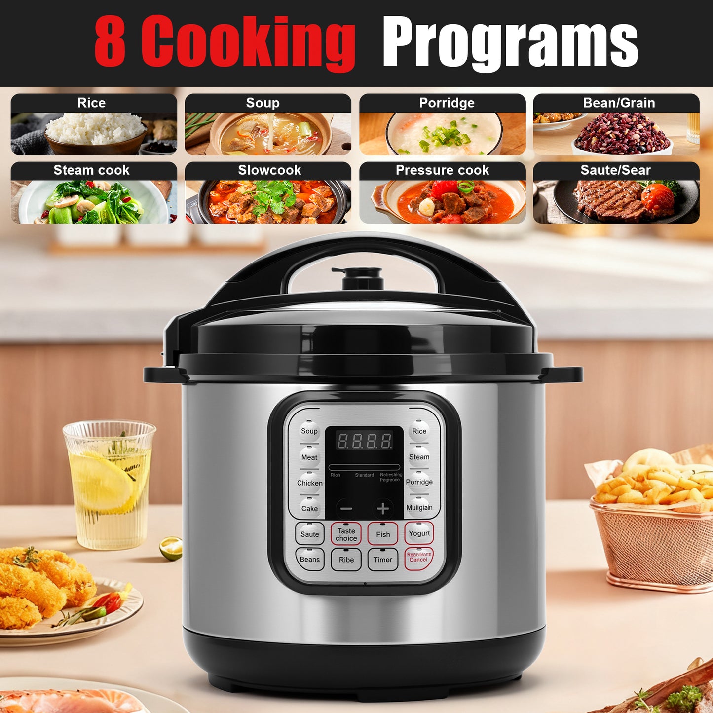 5.5 Quart Electric Pressure Cooker, 16-in-1 Multi-Functional Slow Cooker, Rice Cooker, Saute Pan, Soup Pot, Egg Cooker, Warmer, Preset Cooking, Stainless Steel