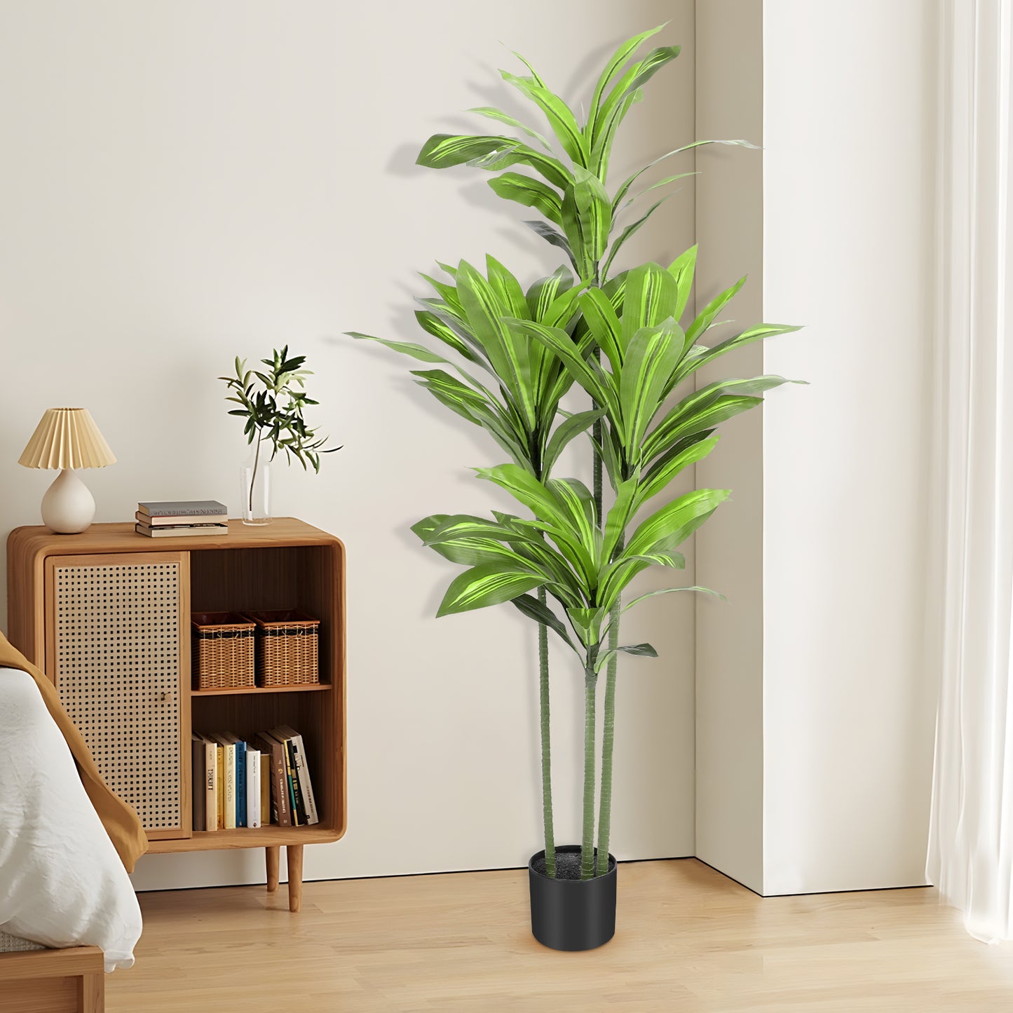 Artificial Plants, 4ft Dracaena Tree In Black Plastic Pot, Faux Plants Indoor Outdoor Decor, Silk Plants For Home Decor Office Porch Patio Perfect Housewarming Gift