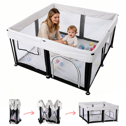 Portable Baby Playpen Large Play Yard Fence for Toddlers Indoor Outdoor,50"x50" with 30 Ocean Balls,White