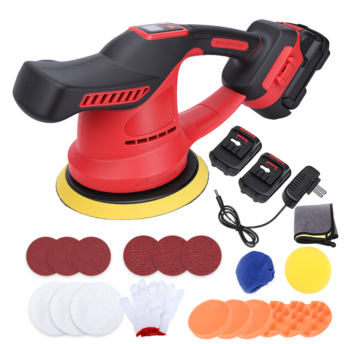 Cordless Car Buffer Brushless Polisher w/ 2x2000mAh 12V Batteries,6 Inch Car buffer Waxer Kit w/6 Variable Speed & Extra Attachments,Polisher for Car Detailing,Boat Sanding,Scratch Removing