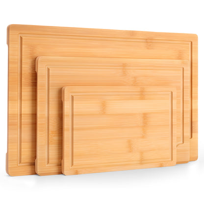 Craft Wood Cutting Board Set For Kitchen, 3pcs Wooden Cutting Boards with Handles, Multifunctional & Sustainable Bamboo Cutting Boards with Deep Grooves