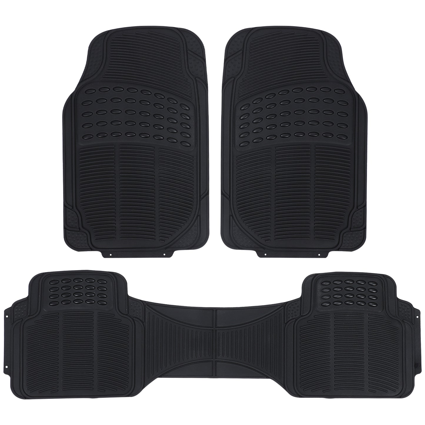 3-Piece All Weather Solid Rubber Car Floor Mats Set, Trimmable Front and Rear- Heavy Duty Deep Dish Mats for Universal Car & SUV Van