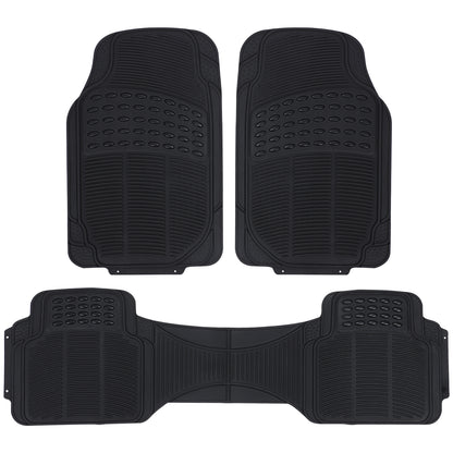 3-Piece All Weather Solid Rubber Car Floor Mats Set, Trimmable Front and Rear- Heavy Duty Deep Dish Mats for Universal Car & SUV Van