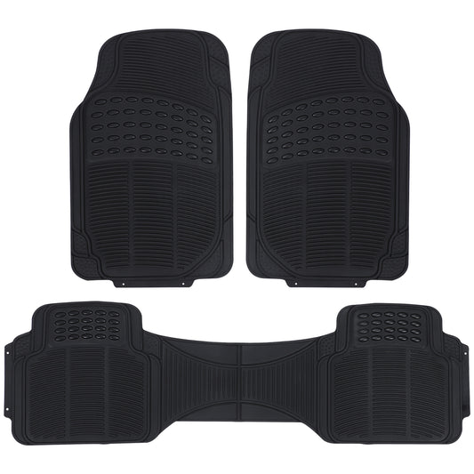 3-Piece All Weather Solid Rubber Car Floor Mats Set, Trimmable Front and Rear- Heavy Duty Deep Dish Mats for Universal Car & SUV Van