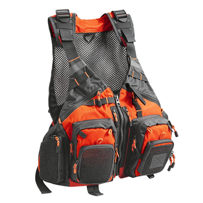 Fly Fishing Vest for Men Women, Comfortable Adjustable Fishing Vest with Multi-Pockets Reflective Stripes, Lightweight and Durable Unisex Strap Fishing Vest Pack, for Fly Bass Fishing,Orange