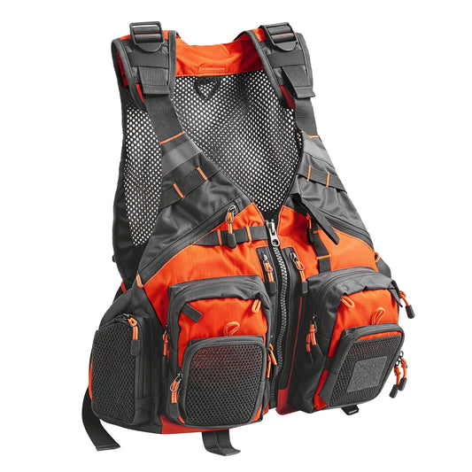 Fly Fishing Vest for Men Women, Comfortable Adjustable Fishing Vest with Multi-Pockets Reflective Stripes, Lightweight and Durable Unisex Strap Fishing Vest Pack, for Fly Bass Fishing,Orange