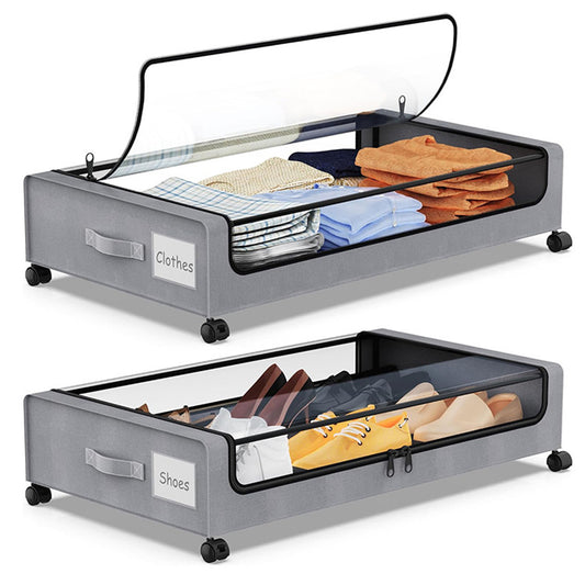 2 Pack 48L Under Bed Storage Containers, Under Bed Shoe Storage Organizer With Clear Lid, Bedroom Storage Organization Drawer For Clothes, Shoes, Toys,Blankets,Gray