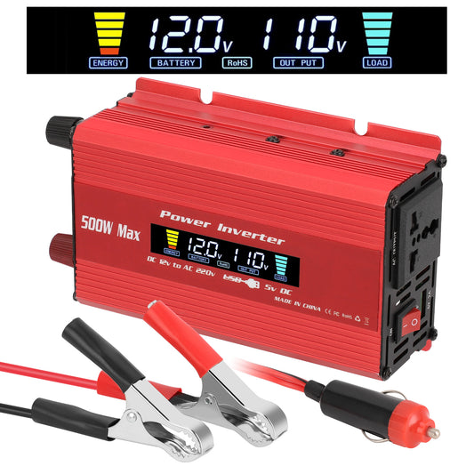 500 Watts Pure Sine Wave Power Inverter for Vehicles, Converter DC 12v to AC 110V Car Inverter with USB Port and LCD Screen