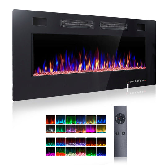 42in 5100BTU Indoor Electric Ultra Thin Mute Fireplace, Wall Mounted Recessed Adjustable Multiple Flame Colors & 5 Speeds & 8H Timer Fireplace with Touch Screen and Remote Control