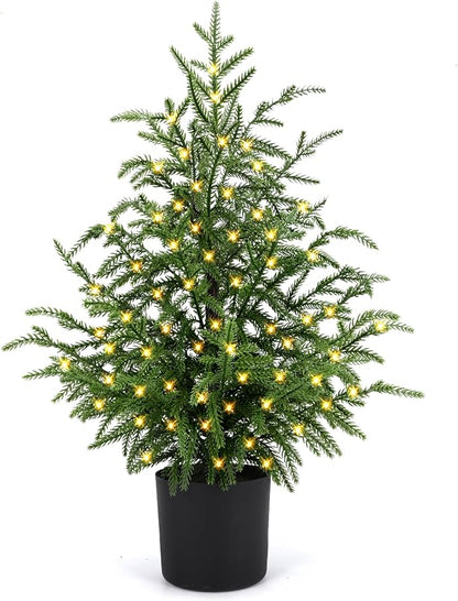 4FT Pre-Lit Artificial Christmas Cypress Tree, Realistic Green Potted Tree with Twinkle 100 LED Lights, Perfect Assembled Faux Xmas Holiday Decor for Indoor