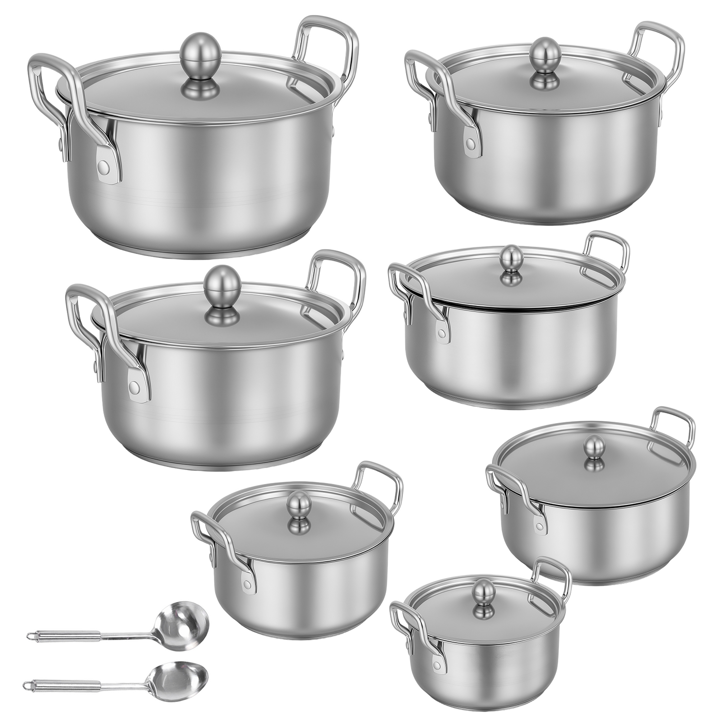 Stainless Steel Pots Sets 16-Piece, Kitchen Cookware Set Saucepan with Glass Lid Stockpot Soup Pot with 2 Ear Handle For Cooking Dishwasher, Silver