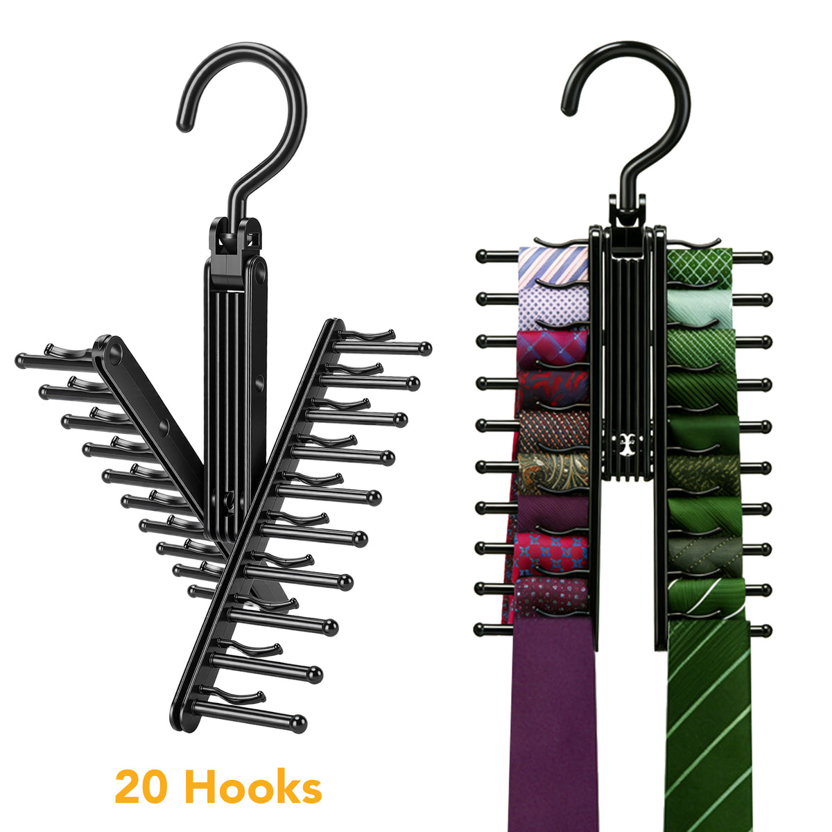 Tie Hanger Rack with 20 Hooks Non-Slip Clips,360 Degree Swivel,Space-Saving Tie Organizer for Closet Organizer for Ties,Belt,Scarves & Accessories