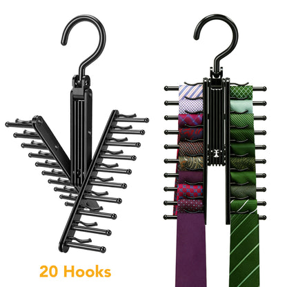 Tie Hanger Rack with 20 Hooks Non-Slip Clips,360 Degree Swivel,Space-Saving Tie Organizer for Closet Organizer for Ties,Belt,Scarves & Accessories