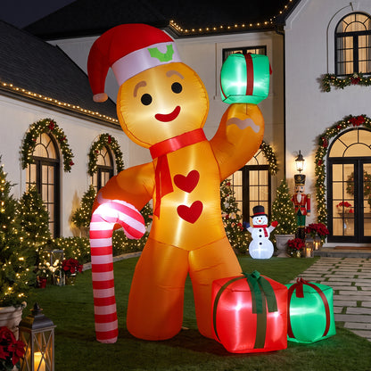8FT Inflatable Gingerbread Man with Candy Cane and T8FT Inflatable Gingerbread Man with Candy Cane and Three Gift Boxes,LED Lighted Christmas Decoration Indoor and Outdoorhree Gift Boxes,LED Lighted Christmas Decoration Indoor and Outdoor