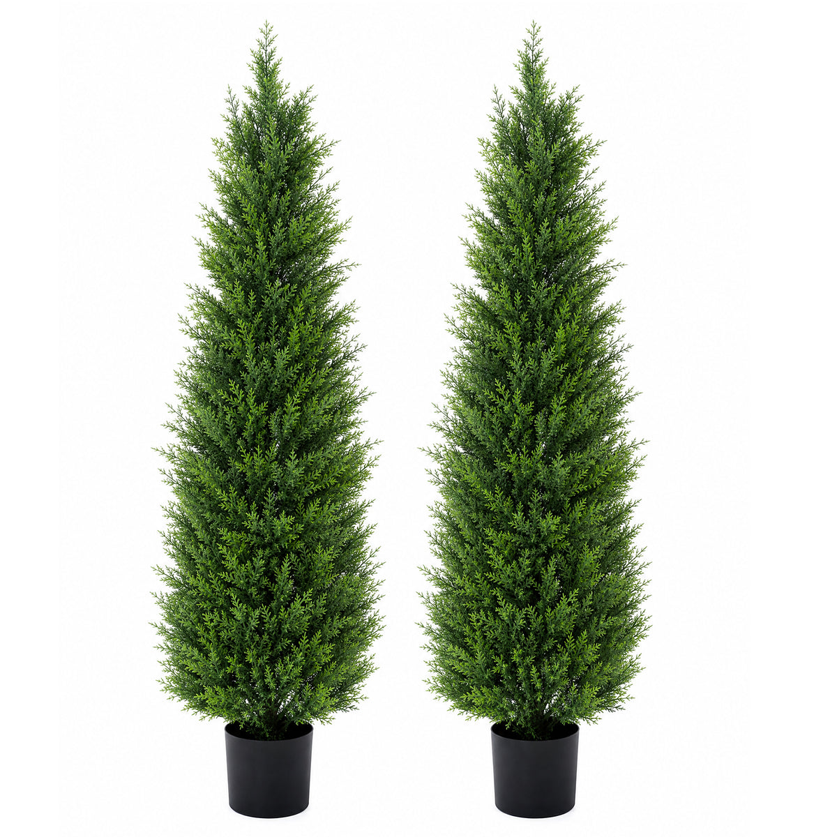2 Pack 5ft Artificial Cedar Topiary Trees, UV-Resistant Outdoor Potted Plants for Porch & Garden Decor, Set of 2