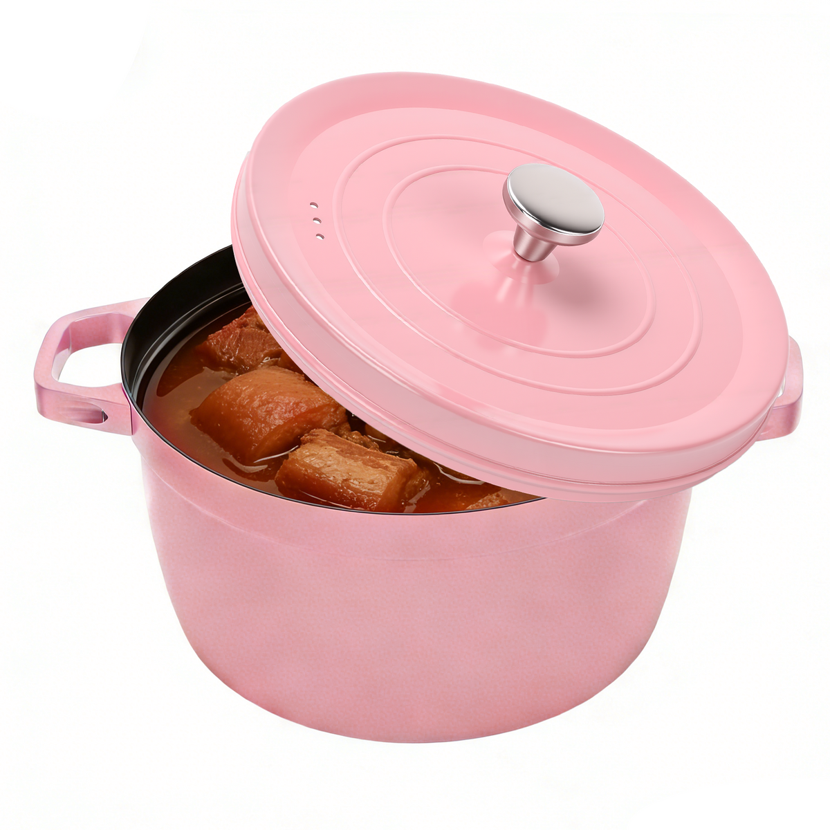5.5 QT Enameled Cast Iron Dutch Oven Pot with Lid, Dual Handles, Non-Stick Coating for Bread Baking & Cooking, Pink