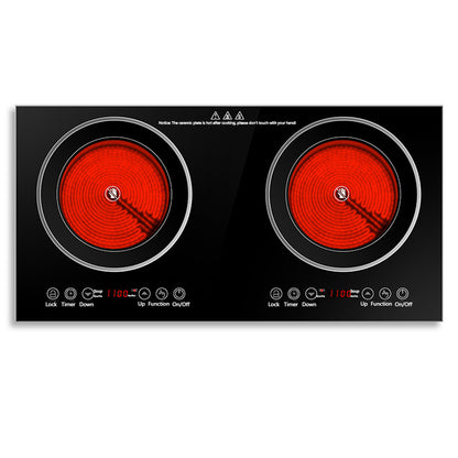 Electric Ceramic Cooktop,26.8 in 2 Burners Built-in Countertop Burners Cooker,2200W Electric Stove,11 Power Levels, Kids Lock & Timer,LED Touch Control