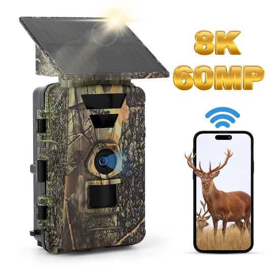 Outdoor Hunting Camera Solar Trail Camera 8K 60MP WiFi Wildlife Hunting Camera IP66 Waterproof Outdoor Night  Game Camera