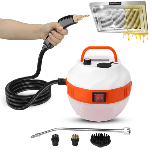 Portable Steam Cleaner 2500W High Temperature Pressurized Steam Cleaning Machine with Brush Heads for Kitchen Furniture Bathroom Car,Hard Floor Surface,White+Orange