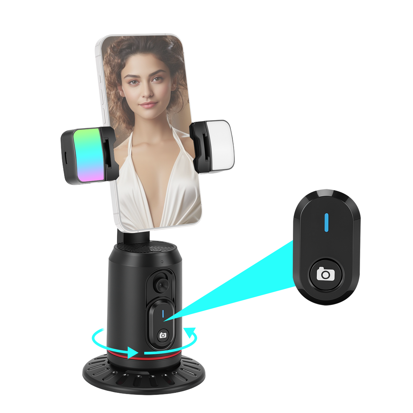 Auto Face Tracking Phone Holder, 360° Rotation Face Body Phone Tripod Smart Shooting Camera Mount with Rechargeable Remote and Light for Live Vlog Streaming Video, Rechargeable