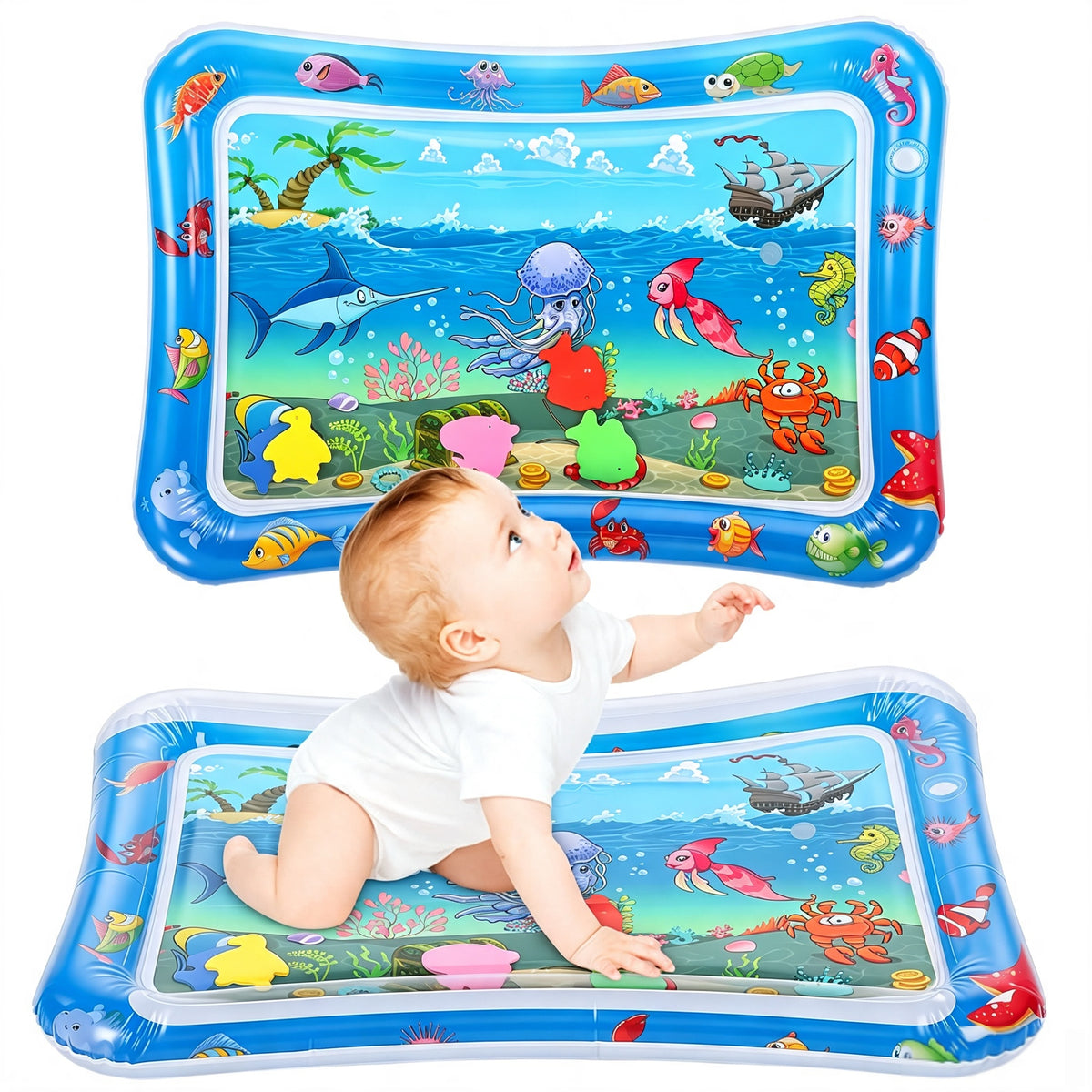 26 x 18.5inch Tummy Time Baby Water Mat,Inflatable Infant Toys for for 3 to 24 Months Baby Playmat Early Sensory Development BPA-Free