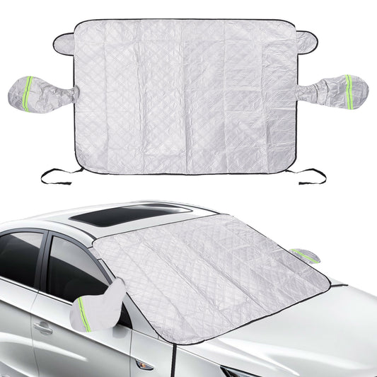 Car Windshield Cover,Snow Cover with Side Mirrors Cover,Windshield Shade with Edges & Fixing Straps for Car SUV CRV Trucks