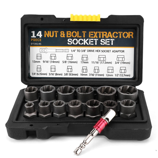 Nut Remover Set, 14 Pcs Net & Bolt Extractor Tool Set With 3/8 "to 1/4" Hex Adapter For Car Repair, Cr-Mo Steel