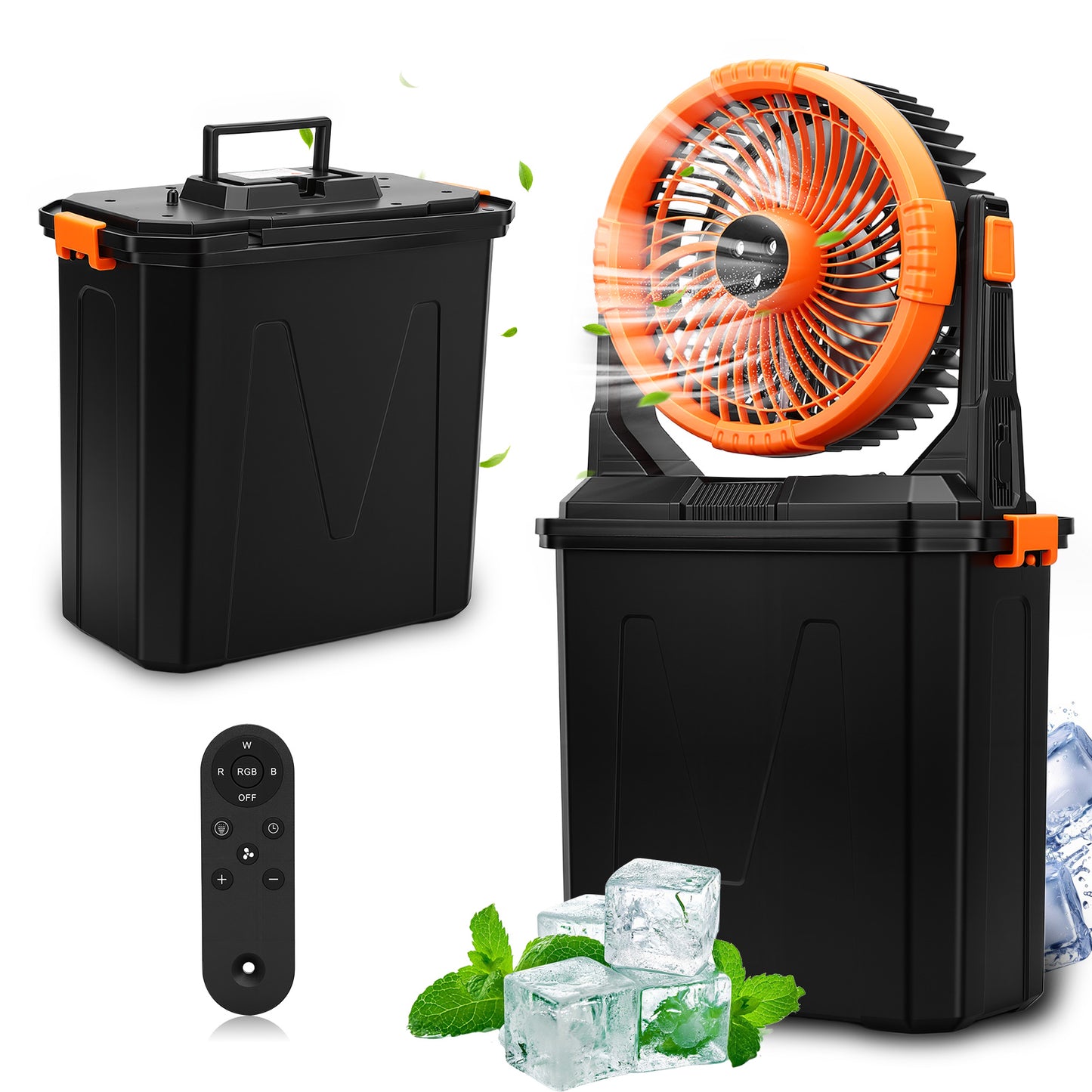 Portable Misting Fan - 10L Water Tank 10-inch Outdoor 20000mAh USB Rechargeable Fan with Remote Control,4 Speeds,4 Spray Mister,RGB Light,Timer, Floor Cooling Fan for Patios/Camping,Orange