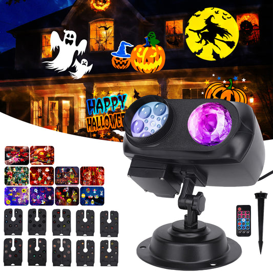 Outdoor Projector Lights,2 in 1 RGBW Water Wave Christmas Snow Night Projection Lamp with 80 Patterns, Waterproof LED Spotlight for Holiday Party Home Decor Light Projector with Remote Control