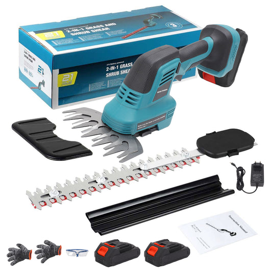20V Cordless Hedge Trimmer- 2 In 1 Electric Handheld Grass Shear & Shrubbery Trimmer Kit, Hedge Shear W/ 2PCS Rechargeable Battery Lightweight For Bush, Lawn, Patio, Tree, Garden, Yard