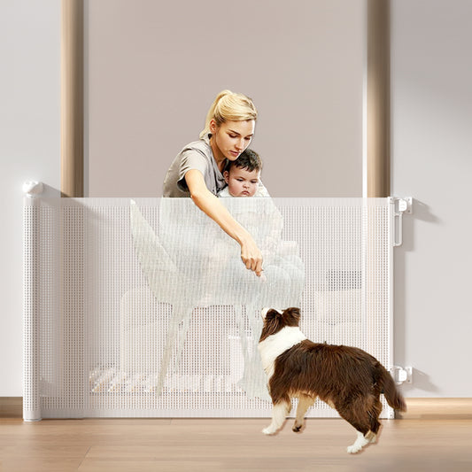 LHCER Retractable Mesh Baby & Dog Pet Safety Gate for Stairs & Doorways - 34" Tall, Extends to 55" Wide - Indoor & Outdoor Child Gates for the House, Black