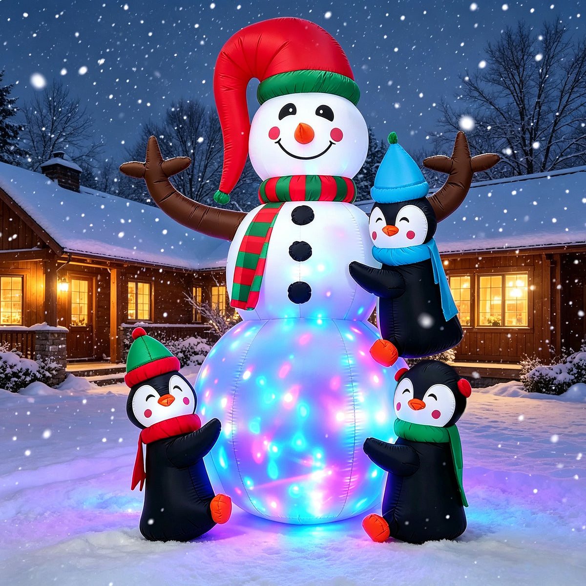 6FT Christmas Inflatable Outdoor Decoration, Snowman with Penguin, Blow Up Yard Decor with Built-in LED Light for Lawn, Garden, Party