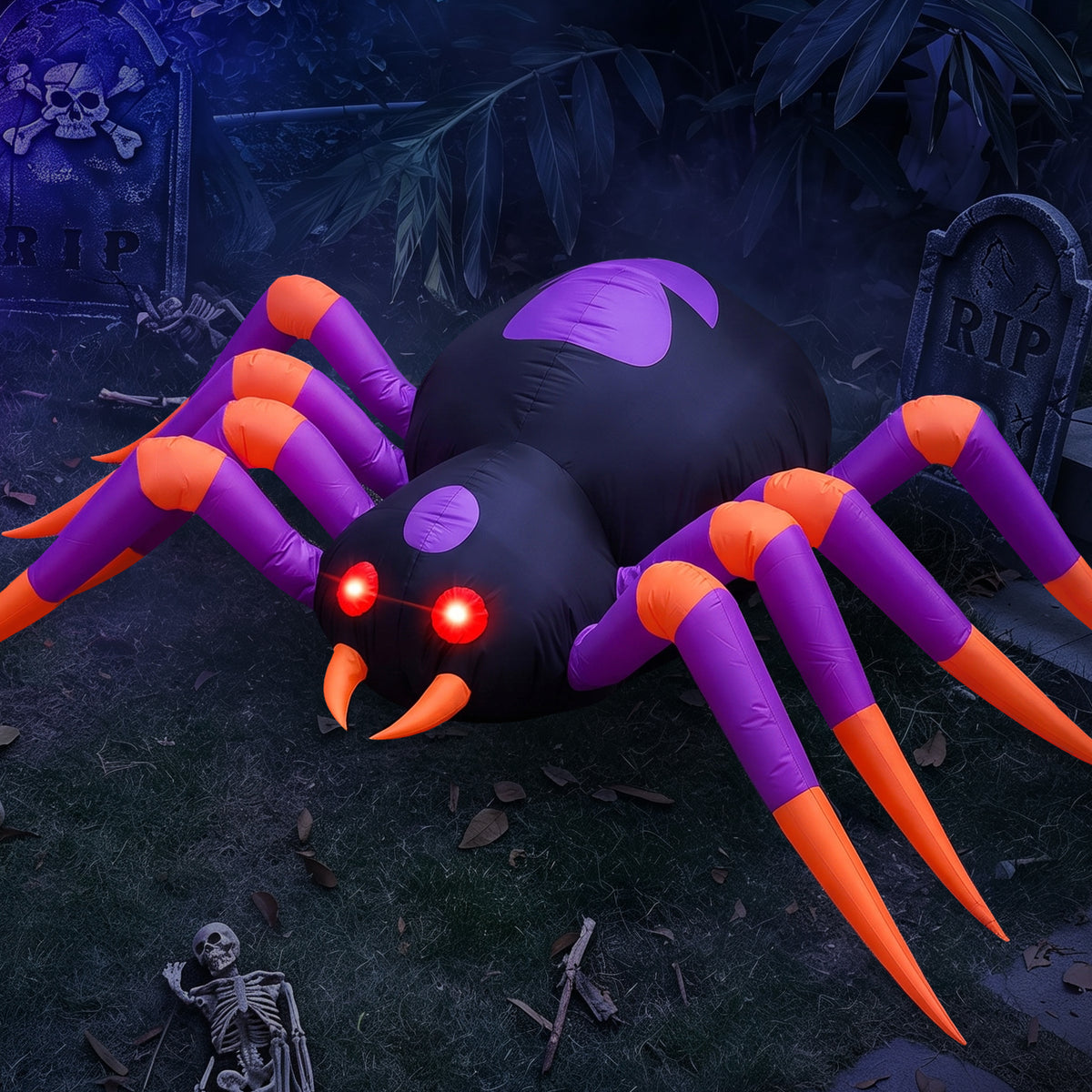 8 FT Halloween Inflatables Spider with Changing Eyes, Giant Blow Up Yard Decoration Spider with Build-in LED Lights for Halloween Party Outdoor, Garden, Lawn, Patio, Yard Decor