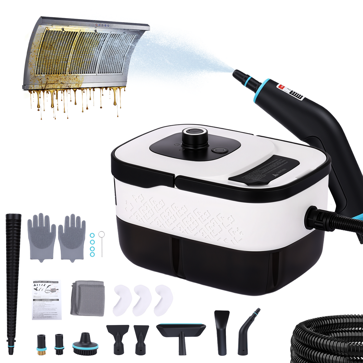2500W Steam Cleaner 44OZ Water Tank,10s Fast Heat-Up,Portable Steamer for Cleaning with 14pcs Accessories for Home for Dirt, Grease, Grout, Tile,Floor,Couch and Car,White