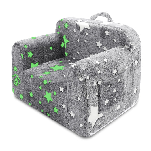 Kids Armchair Reading Couch Kids Sofa Baby Sofa Chair with High-Density 35D Slow Rebound Toddler Chair Luminous Flannel Gray