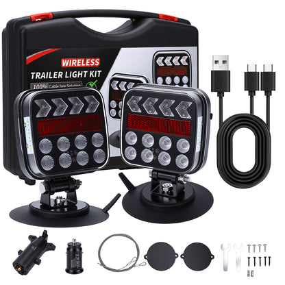 2Pcs Wireless Trailer Lights, Adjustable Magnetic LED Trailer Lights with Fixing Ropes, Rechargeable Tow Tail Light Kit for Trucks, Boats, RVs, Campers, IP67 Waterproof