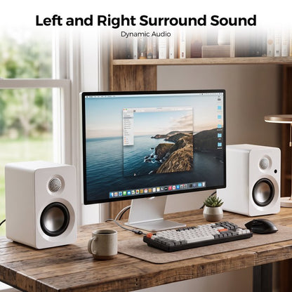 50W Powered Bookshelf Speakers, Bluetooth 5.3 Active Desktop Speakers with 3 inch Woofer, SUB OUT for External Subwoofer, ARC/Type C/AUX Inputs, Remote Control for TV PC Turntable, White