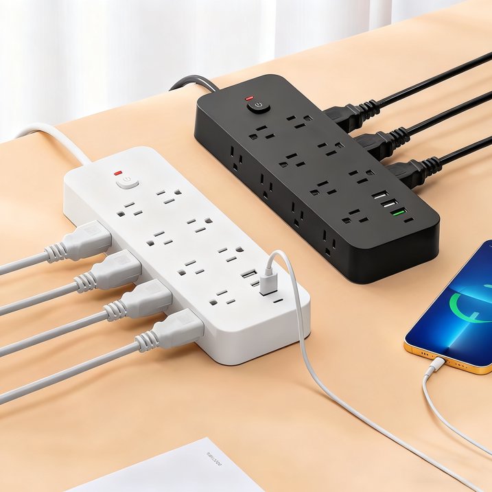 9.8ft Power Strip Surge Protector with 14 AC Outlets and 4 USB Ports for Home Office Dorm Essential, 1875W/15A Flat Plug Desktop Charging Station w/ Wall Mountable, Overload Protection, Black