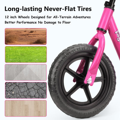 12-Inch Balance Bike No Pedal Lightweight Bike for Boys Girls 1.5 to 4 Years Old, Toddler Bike with Adjustable Seat, Carry Handle