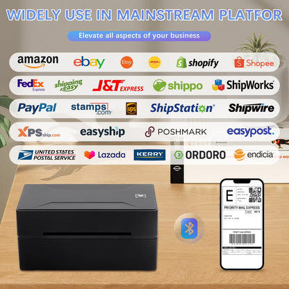 Bluetooth Thermal Printer, Wireless 4x6 Shipping Label Printer for Shipping Package and Small Business Compatible Windows, Mac, iOS, Android, Labels Maker Thermal Label Printer