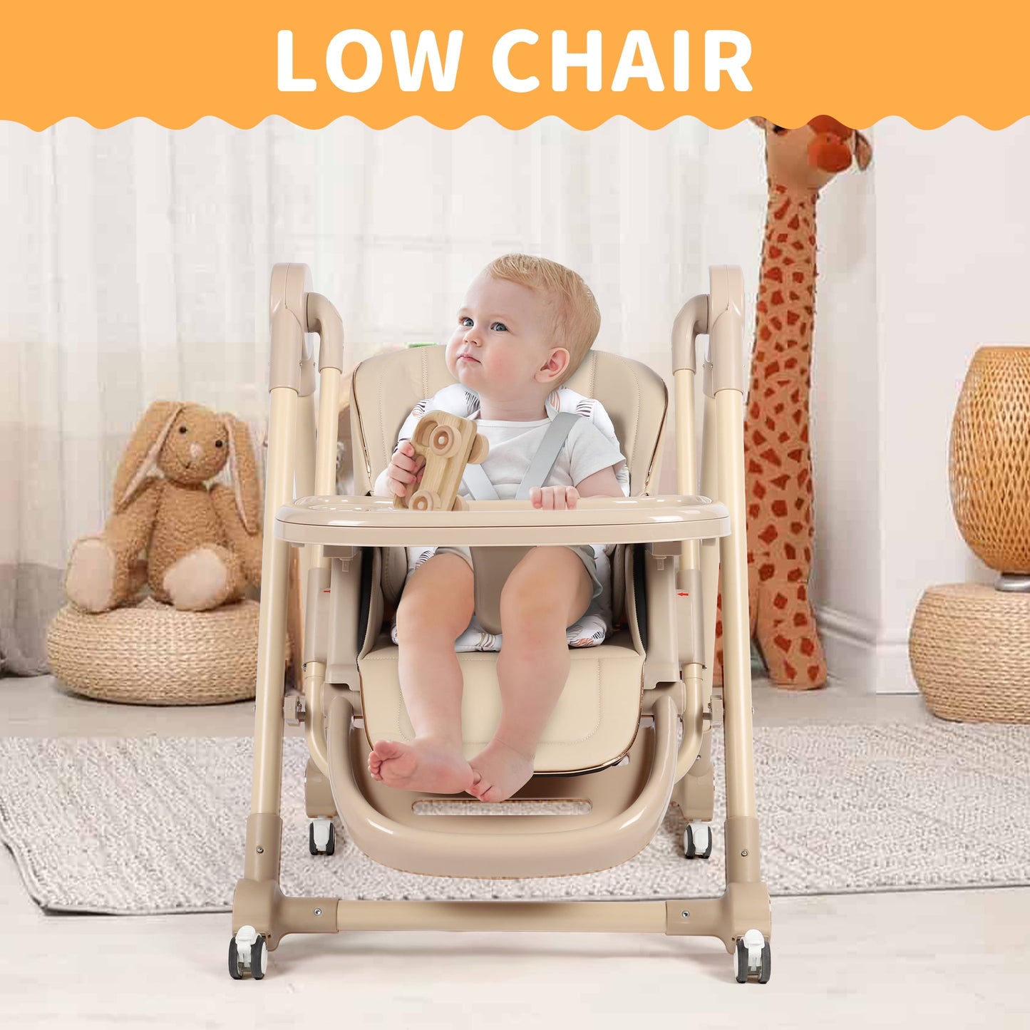 Loewten 3-in-1 Baby High Chair,Convertible Baby Swing,Foldable Infant Dining Chairs Seat with Wheels for Babies and Toddlers,Brown