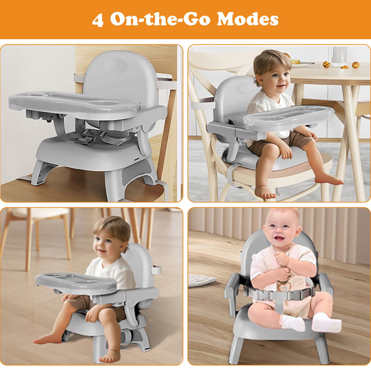 Baby Portable Booster Seat Adjustable Folding Baby Feeding Seat Toddler Chair for for Children up to 33 lbs, Gray